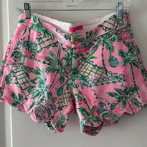 Lilly Pulitzer High Pink and Green Tropical Scalloped Shorts
